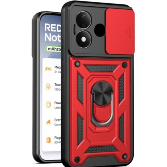 Θήκη Xiaomi Redmi Note 17 Bodycell Armor Slide Ανθεκτική με Κάλυμμα για την Κάμερα & Μεταλλικό Ring Holder - Red (5206015087790)