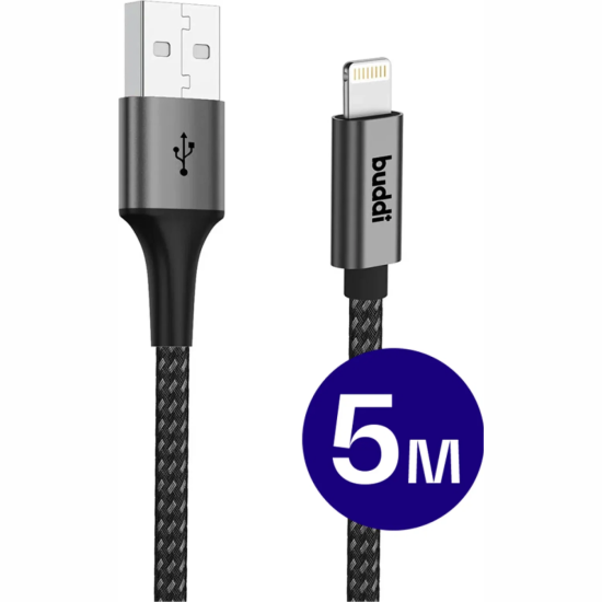 Καλώδιο USB-A Buddi Flex Φόρτισης & Μεταφοράς Δεδομένων σε Lightning 500cm 12W 5 Έτη Εγγύηση - Black (8719246550737)
