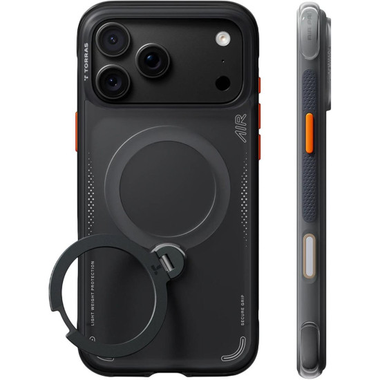 Θήκη iPhone 18 Pro Max / 17 Pro Max Torras Ostand Q3 Air Ημιδιάφανη Ανθεκτική με MagSafe & KickStand - Black (6942765592489)