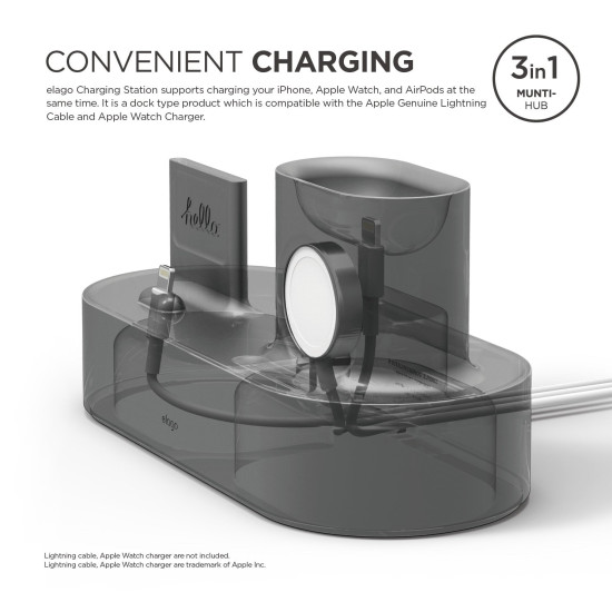 Elago Charging Hub για iPhone / Airpods / Apple Watch - Dark Grey (EST-TRIO-DGY)