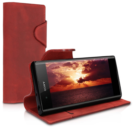 Kalibri Δερμάτινη Suede Θήκη - Πορτοφόλι Sony Xperia XA1 Plus - Κόκκινο (43143.20)
