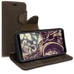 Kalibri Δερμάτινη Suede Θήκη - Πορτοφόλι Samsung Galaxy A7 (2018) - Brown Compass