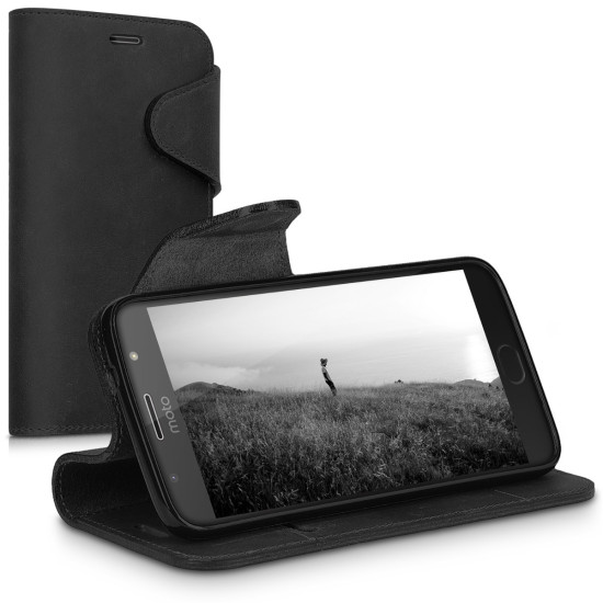 Kalibri Δερμάτινη Suede Θήκη - Πορτοφόλι Motorola Moto G5S Plus - Black (42827.01)