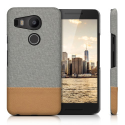 KWmobile Σκληρή Θήκη Canvas & PU Leather - LG Nexus 5X - Light Grey / Brown (37625.25)