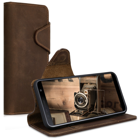 Kalibri Δερμάτινη Suede Θήκη - Πορτοφόλι Samsung Galaxy J6 Plus - Καφέ (46604.05)