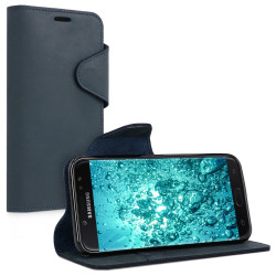 Kalibri Δερμάτινη Suede Θήκη - Πορτοφόλι  Samsung Galaxy J7 (2017) -  Dark Blue (42897.17)