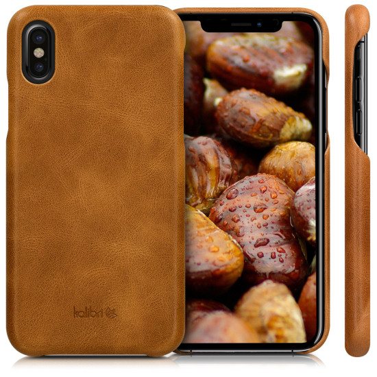 Kalibri Σκληρή Δερμάτινη Θήκη iPhone X - Ανοιχτό καφέ (42516.83)