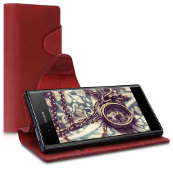 Kalibri Δερμάτινη Suede Θήκη- Πορτοφόλι Sony Xperia XA1 Plus - Dark Red (46475.02)