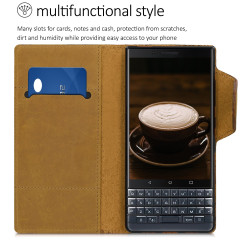 Kalibri Δερμάτινη Suede Θήκη - Πορτοφόλι Blackberry KEY2 - Light Brown (45440.24)