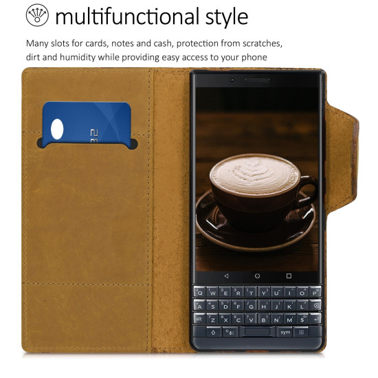 Kalibri Δερμάτινη Suede Θήκη - Πορτοφόλι Blackberry KEY2 - Light Brown (45440.24)