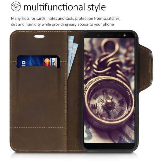 Kalibri Δερμάτινη Suede Θήκη - Πορτοφόλι Samsung Galaxy J6 - Brown (47910.01)