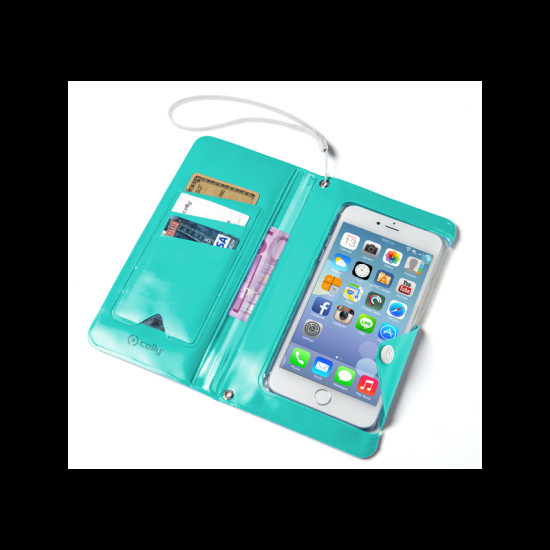 Celly Universal Αδιάβροχη Θήκη Splashproof Wallet για Smartphones έως 5.7'' - IPX4 - Light Blue (SPLASHWALLETTF)