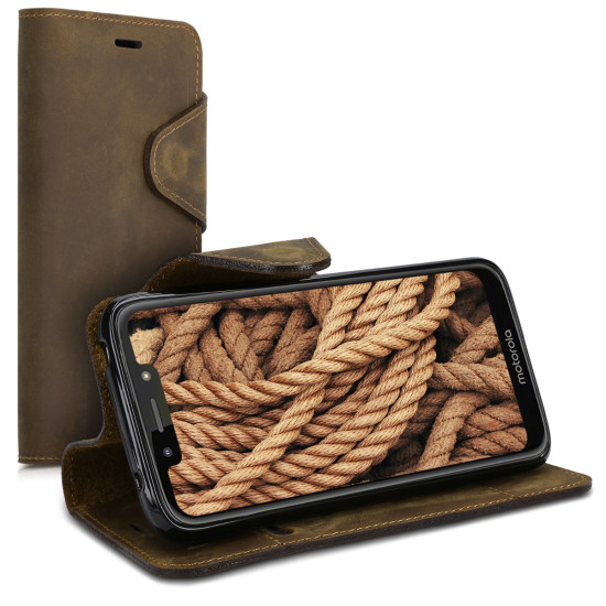 Kalibri Δερμάτινη Suede Θήκη - Πορτοφόλι Motorola Moto G7 Play - Brown ( 49297.05 )