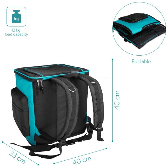 Navaris Pet Carrier Backpack - Αναδιπλούμενο Σακίδιο Μεταφοράς για Κατοικίδια Ζώα - 40 x 33 x 40 cm - Turquoise (47550.37)