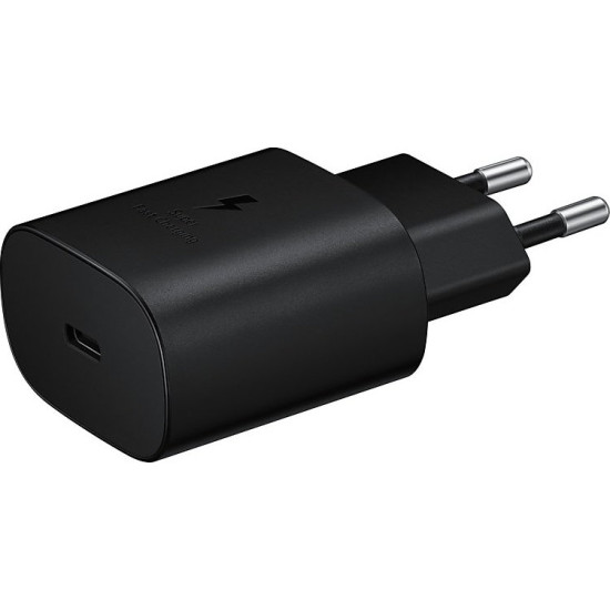 Official Samsung Φορτιστής Ταξιδιού Type - C σε Type - C με Καλώδιο Fast Charge - 100cm - 25W - Black (EP-TA800XBEGWW)