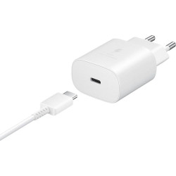 Official Samsung Φορτιστής Ταξιδιού Type - C σε Type - C με Καλώδιο Fast Charge - 100cm - 25W - White (EP-TA800XWEGWW)