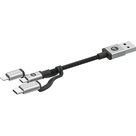 Mophie Καλώδιο Φόρτισης & Μεταφοράς Δεδομένων 3 in 1 USB σε Micro / Lightining / Type-C - 1m - Black (409903220)