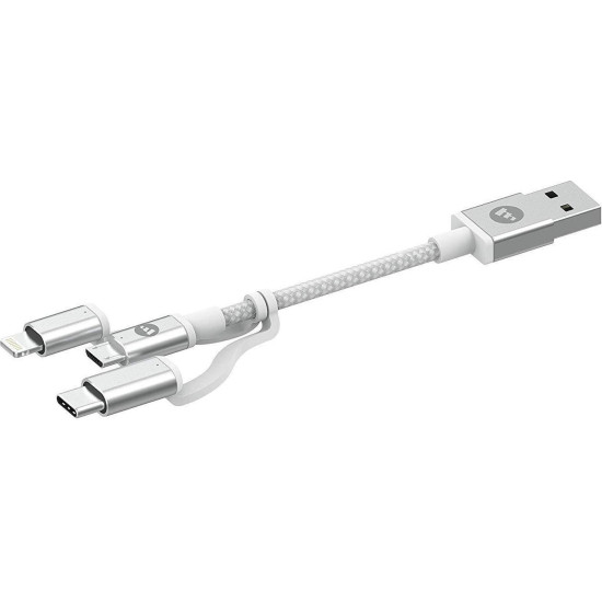 Mophie Καλώδιο Φόρτισης & Μεταφοράς Δεδομένων 3 in 1 USB σε Micro / Lightining / Type-C - 1m - White (409903219)