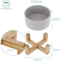 Navaris Ceramic Elevated Cat Bowls - Σετ με 2 Μπολ Φαγητού και Νερού με Βάση από Μπαμπού για Κατοικίδια - 550 ml - Grey / Brown (48350.1.22)