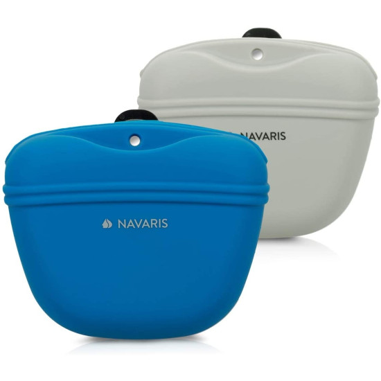 Navaris Θήκη Τροφής Εκπαίδευσης Σκύλων με Clip Ζώνης - Soft Treat Pouch for Dog Walks - 2 Τεμάχια - Dark Blue / Grey (51332.02)