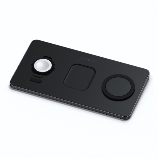 Satechi Trio Wireless Charger With Magnetic Pad - Ασύρματη Βάση Φόρτισης Qi / MagSafe για Smartphone / Airpods / Apple Watch - Space Grey (ST-X3TWCPM)