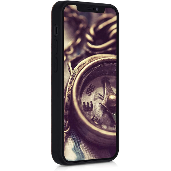 KWmobile Σκληρή Ξύλινη Θήκη με TPU Bumper Apple iPhone 12 mini - Navigational Compass / Dark Brown (52733.01)
