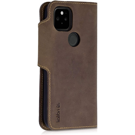 Kalibri Δερμάτινη Suede Θήκη Πορτοφόλι Google Pixel 5 - Navigational Compass / Brown (53660.01)