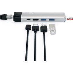 Satechi Type-C Pro Hub Αντάπτορας - Με 1x Type-C / 2x USB-A / 1x 4K HDMI / 1x Ethernet / 1x microSD - Silver  (ST-TCPHES)