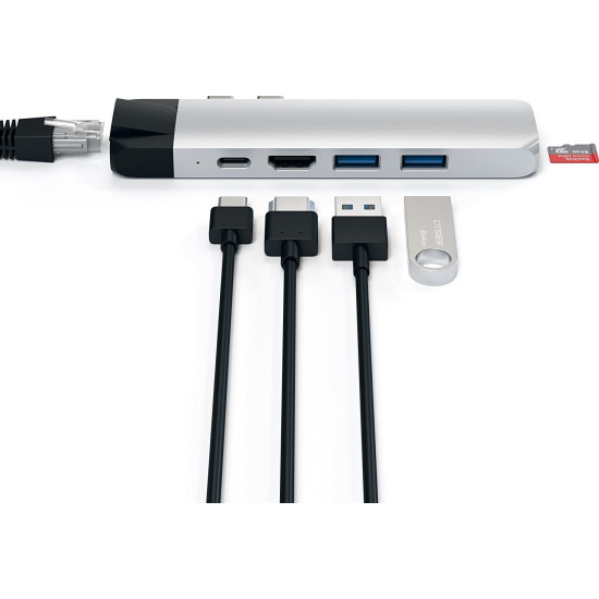 Satechi Type-C Pro Hub Αντάπτορας - Με 1x Type-C / 2x USB-A / 1x 4K HDMI / 1x Ethernet / 1x microSD - Silver  (ST-TCPHES)