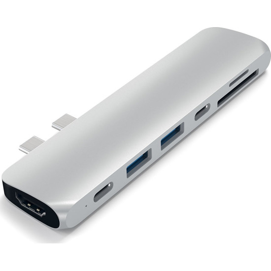Satechi Type-C Pro Hub Αντάπτορας για Macbook - Με 2x Type-C / 1x 4K HDMI / 1x Type-C PD / 2x USB-A / 1x Type-C 5 Gbps / 1x microSD - Silver (ST-CMBPS)