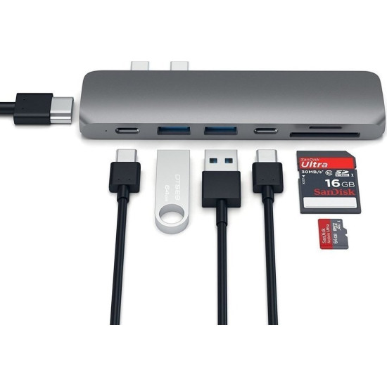 Satechi Type-C Pro Hub Αντάπτορας για Macbook - Με 2x Type-C / 1x 4K HDMI / 1x Type-C PD / 2x USB-A / 1x Type-C 5 Gbps / 1x microSD - Space Gray (ST-CMBPM)
