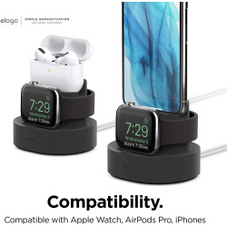 Elago Duo Pro Charging Stand - Βάση Σιλικόνης για τον Φορτιστή Apple Watch / iPhone / Airpods Pro 2nd Gen / 1st Gen - Black (EST-DUOPRO-BK)