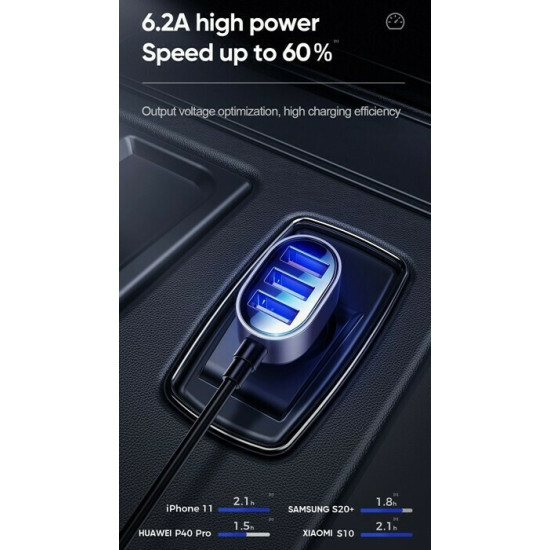 Joyroom JR-CL03 - Φορτιστής Αυτοκινήτου με 5xUSB - 6.2A - 150cm - Black (6941237122353)