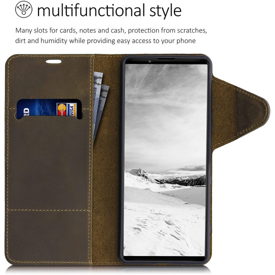 Kalibri Δερμάτινη Suede Θήκη Πορτοφόλι Sony Xperia 1 III - Navigational Compass / Brown (54851.01)