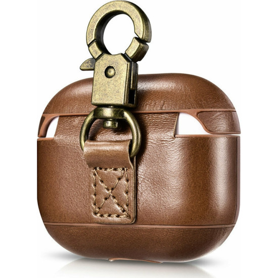 iCarer Vintage Δερμάτινη Θήκη με Γάντζο για Apple AirPods 3rd Gen - Brown (IAP057-BN)