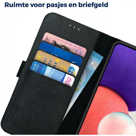 Rosso Deluxe Δερμάτινη Θήκη Πορτοφόλι Samsung Galaxy A22 5G - Black (8719246312854)