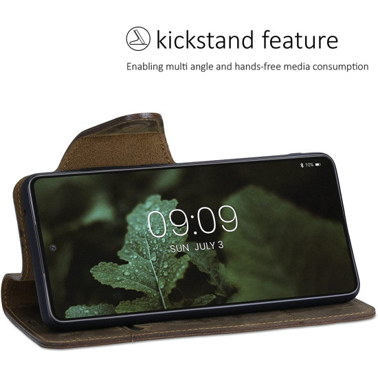 Kalibri Δερμάτινη Suede Θήκη Πορτοφόλι Samsung Galaxy A52 / A52s 5G - Navigational Compass / Brown (56676.01)