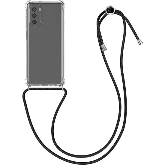 KWmobile Διάφανη Θήκη Σιλικόνης με Λουράκι Λαιμού - Motorola Moto G51 5G - Transparent / Black (57000.01)