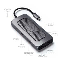 Satechi Αντάπτορας Type-C Multiport MX για M1 Mac - Mε 2x USB Type-C / 2x USB 3.0 / 2x 4K HDMI / 1x Micro SD & SD / 1x Ethernet / 1x 3.5mm Jack - Space Grey (ST-UCMXAM)