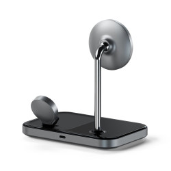 Satechi 3 in 1 Magnetic Wireless Charging Stand - Βάση Ασύρματης Φόρτισης MagSafe για iPhone 16 / 15 / 14 / 13 / 12 / Apple Watch / Airpods - 15W (ST-WMCS3M)