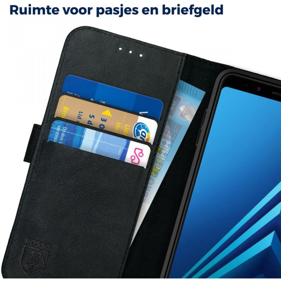 Rosso Deluxe Δερμάτινη Θήκη Πορτοφόλι Samsung Galaxy A8 2018 - Black (8719246133138)
