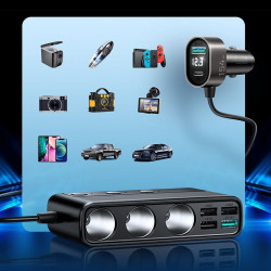 Joyroom Multi-Port Car Charger - Φορτιστής Αυτοκινήτου με 5 x USB / 1 x Type-C / 3 x Υποδοχές Αναπτήρα - QC3.0 - 154W - Black (JR-CL06)