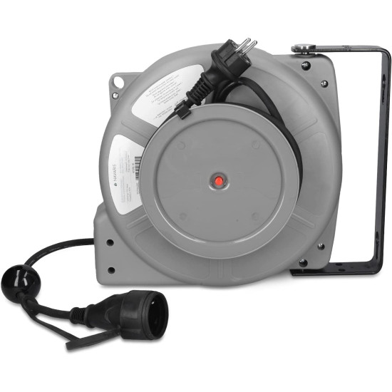 Navaris Wall Mountable Self Retracting Cable Reel - Επιτοίχια Μπαλαντέζα με Αυτόματη Επαναφορά με 1 x Υποδοχή Schuko - 13+2m - IP44 - Grey (47376.16)