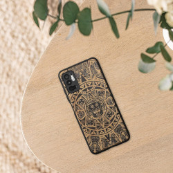 KWmobile Σκληρή Ξύλινη Θήκη με TPU Bumper - Xiaomi Redmi Note 10 5G - Cherrywood / Mayan Calendar Light Brown / Black (56792.03)