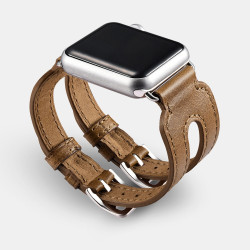 iCarer Double Buckle Cuff Watch Band - Δερμάτινο Λουράκι Apple Watch SE/11/10/9/8/7/6/5/4 (42/41/40mm) - Brown (RIW113)