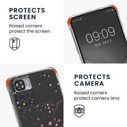 KWmobile Διάφανη Θήκη Σιλικόνης με Λουράκι Λαιμού - Xiaomi Redmi Note 11 Pro Plus 5G - Transparent / Cherry Blossoms / Pink / Dark Brown (58101.01)