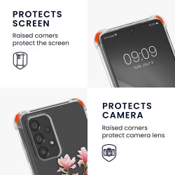 KWmobile Διάφανη Θήκη Σιλικόνης με Λουράκι Λαιμού - Samsung Galaxy A33 5G - Transparent / Magnolias / Pink / White (58233.02)