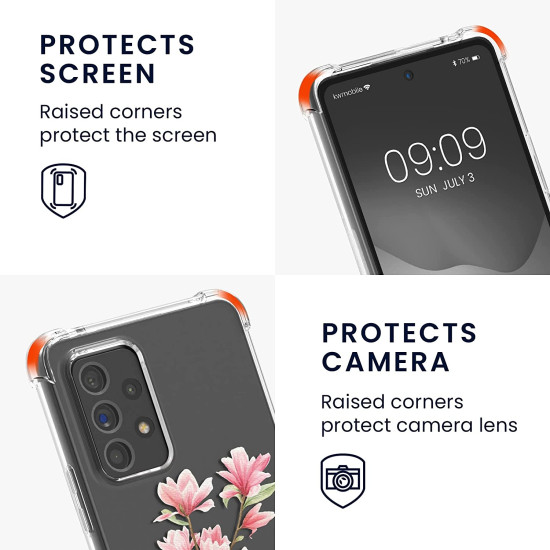 KWmobile Διάφανη Θήκη Σιλικόνης με Λουράκι Λαιμού - Samsung Galaxy A53 5G - Transparent / Magnolias / Pink / White (58234.02)