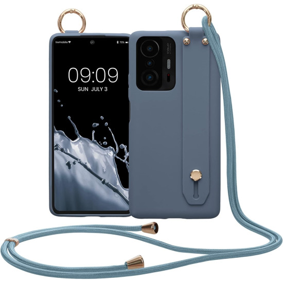 KWmobile Θήκη Σιλικόνης με Λουράκι Λαιμού και Finger Holder - Xiaomi 11T / 11T Pro - Dark Slate (56480.202)