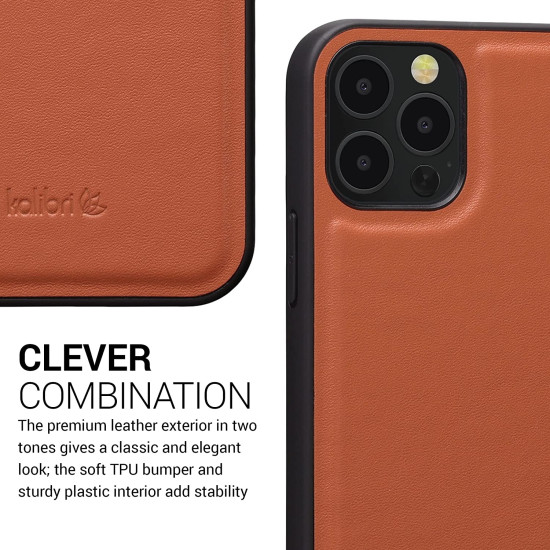 Kalibri Σκληρή Δερμάτινη Θήκη με TPU Bumper - Apple iPhone 12 / 12 Pro - Orange (58807.29)
